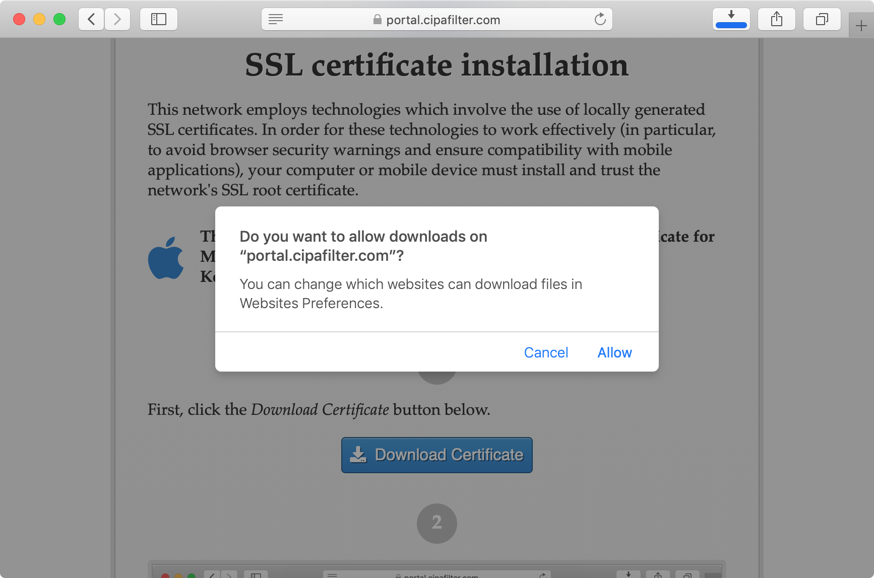 install certificate in safari